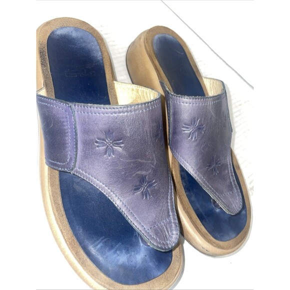 Dansko Sandals Womens US 8  Slide Blue Leather Slip On Wedge Flip Flop EU 38 - Picture 14 of 16